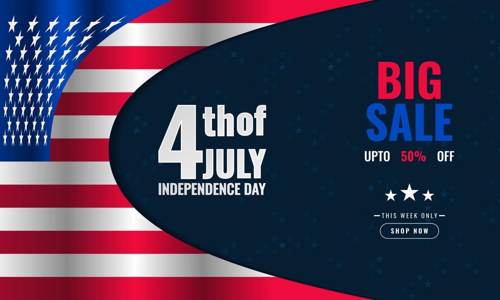 dia da independência eua fundo promoção de vendas modelo de banner publicitário com desenho da bandeira americana vetor