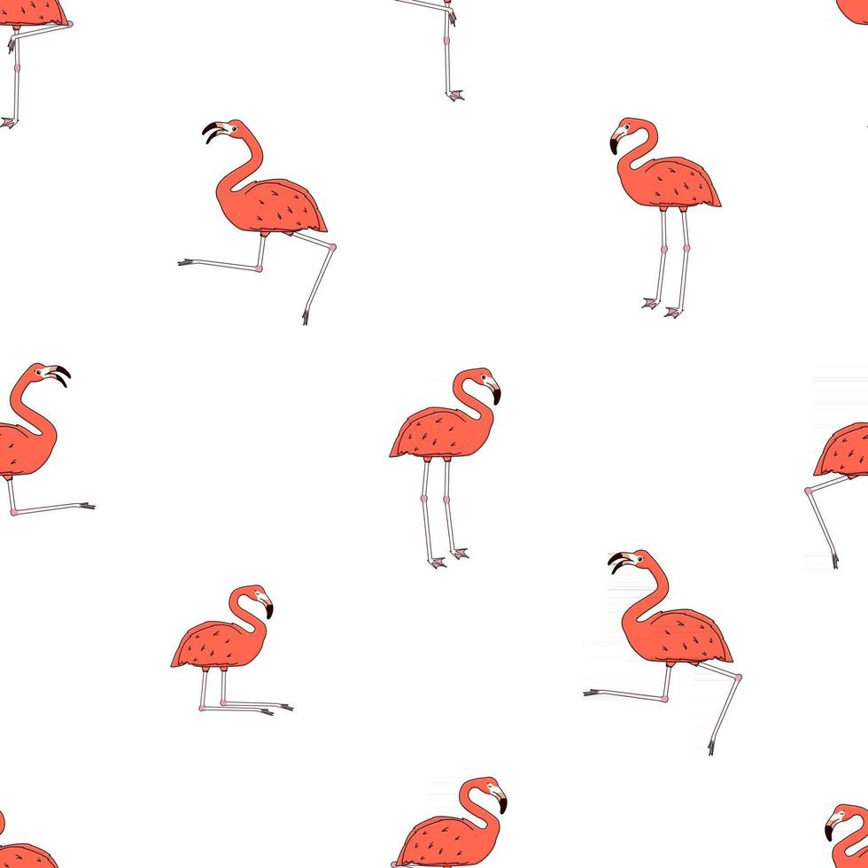 vetor padrão sem emenda de contorno cartoon rosa pêssego flamingos isolados no fundo branco doodle animal está ativo dança alegra-se descansa relaxa sonhos caminhadas