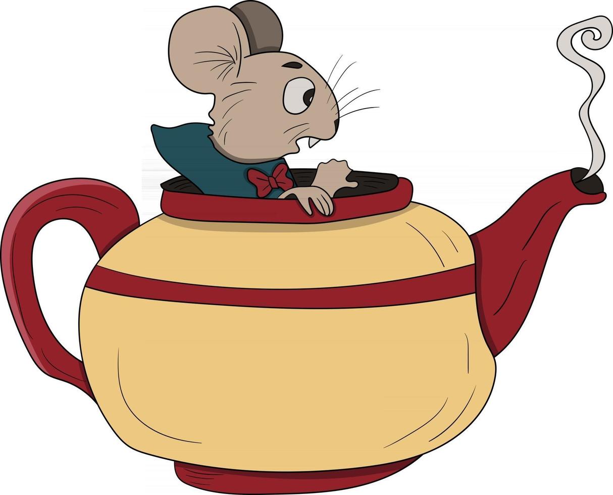 rato em um bule de chá Alice no país das maravilhas perfeito para projeto de design vetor