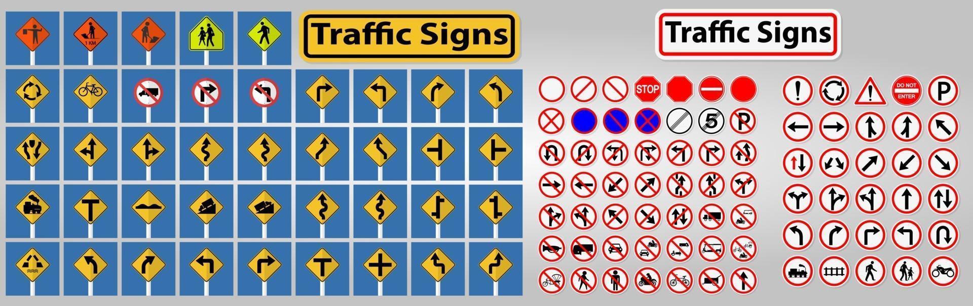 definir sinais de trânsito, proibição, sinal de símbolo do círculo vermelho de advertência isolado em fundo branco, ilustração vetorial vetor