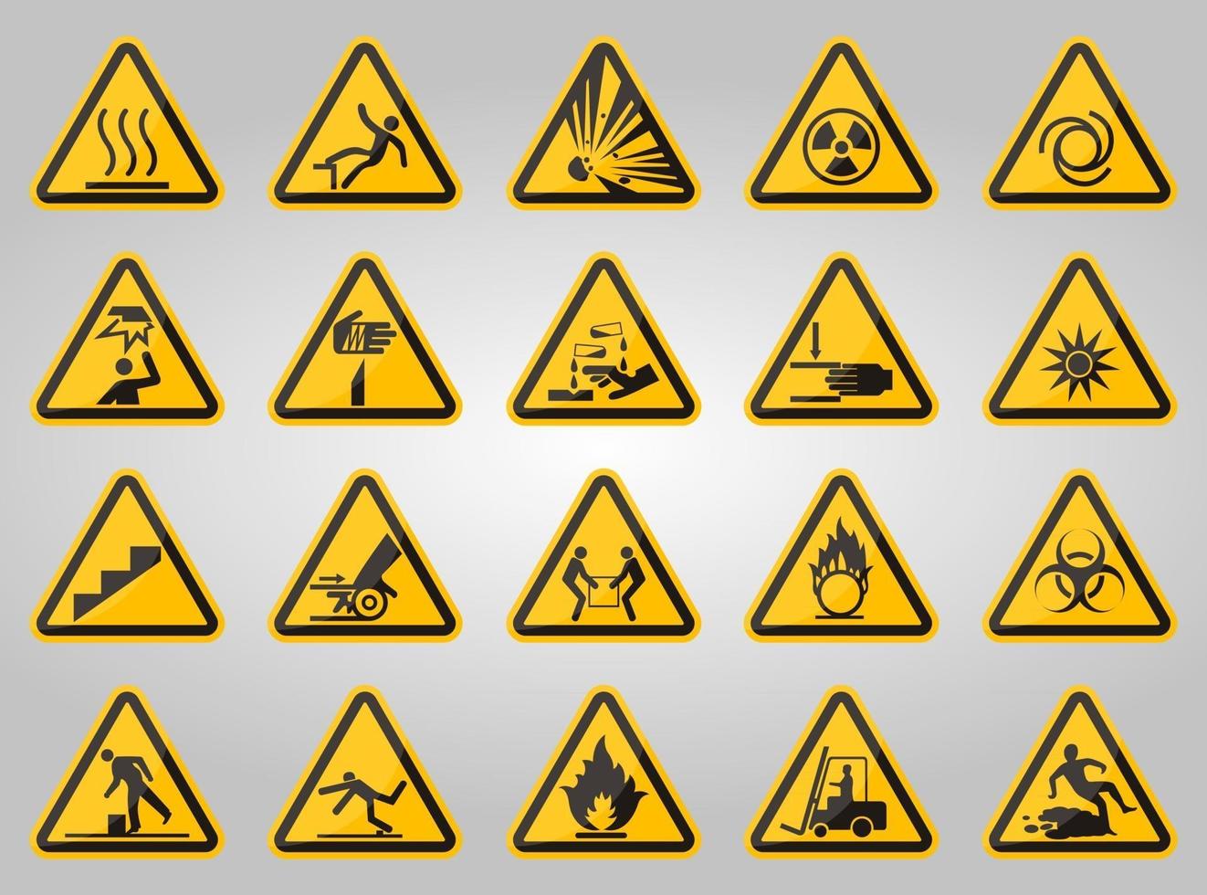 etiquetas triangulares de símbolos de perigo de aviso em fundo branco vetor