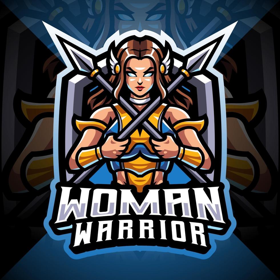 design de logotipo do mascote feminino guerreiro esport vetor