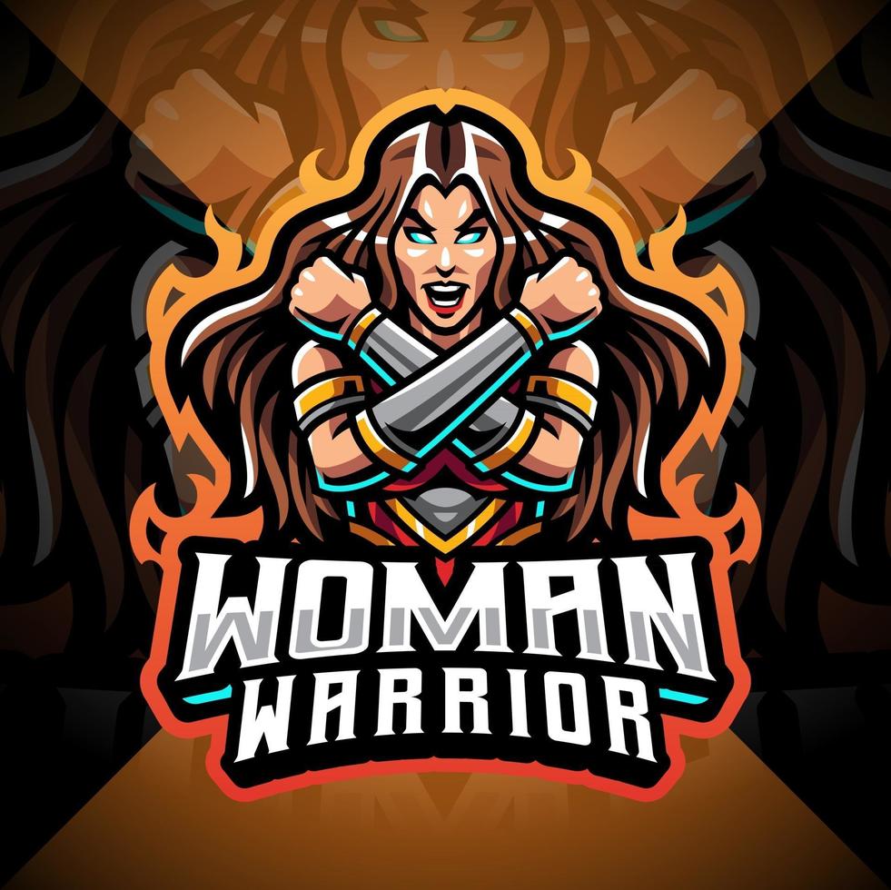 design de logotipo do mascote feminino guerreiro esport vetor