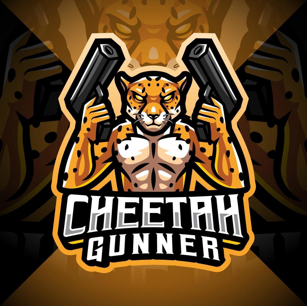 logotipo do mascote cheetah gunner esport vetor