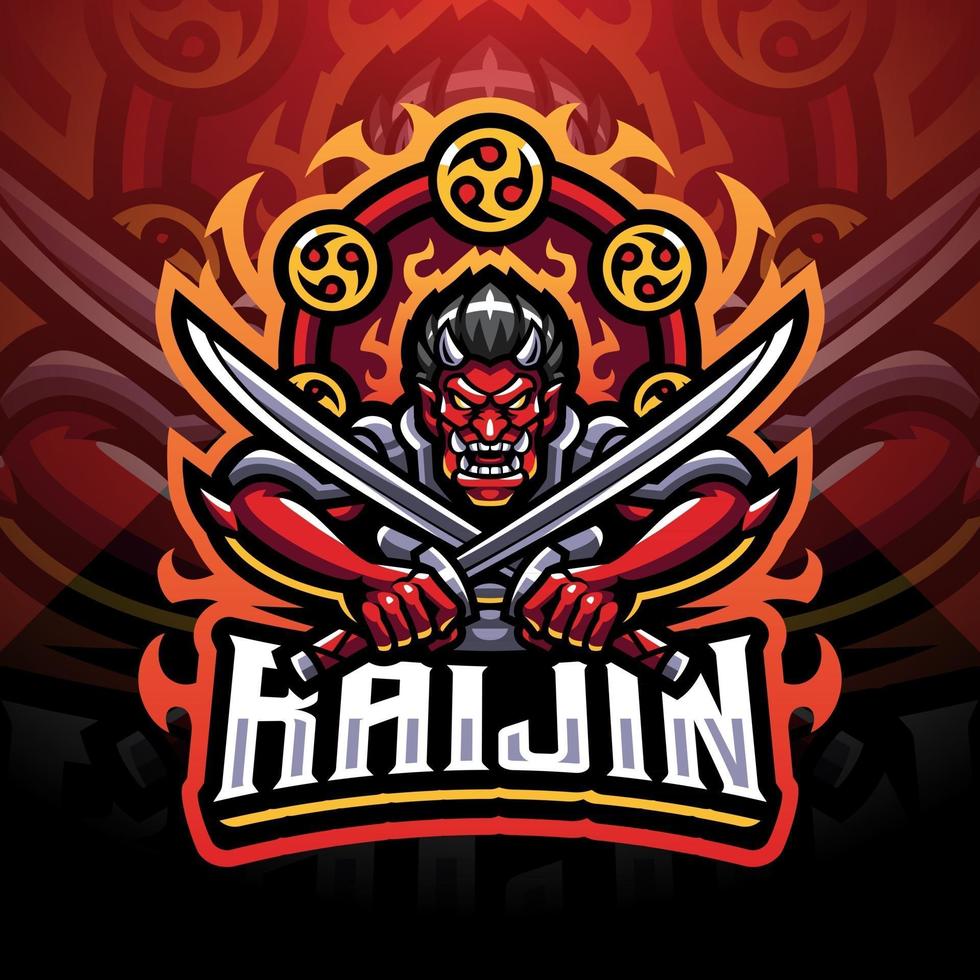 design do logotipo do mascote raijin esport vetor