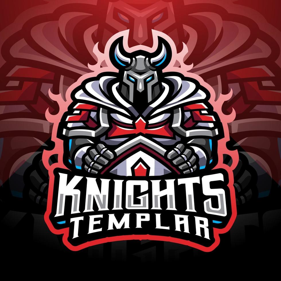 design do logotipo do mascote knights templar esport vetor