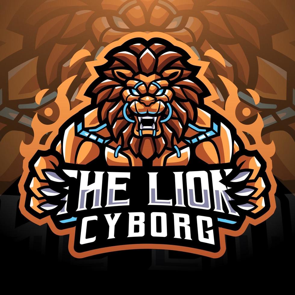 o design do logotipo do mascote esport do ciborgue do leão vetor