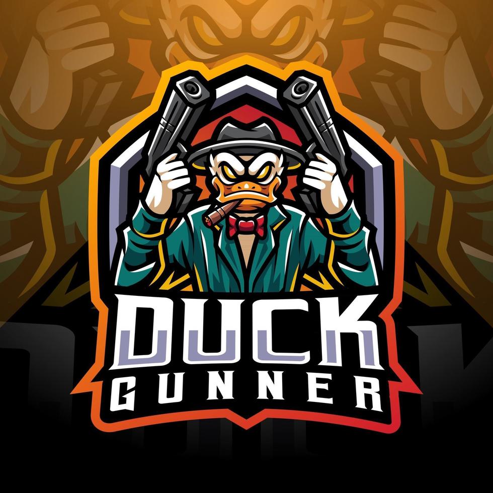 design do logotipo do mascote duck gunner esport vetor