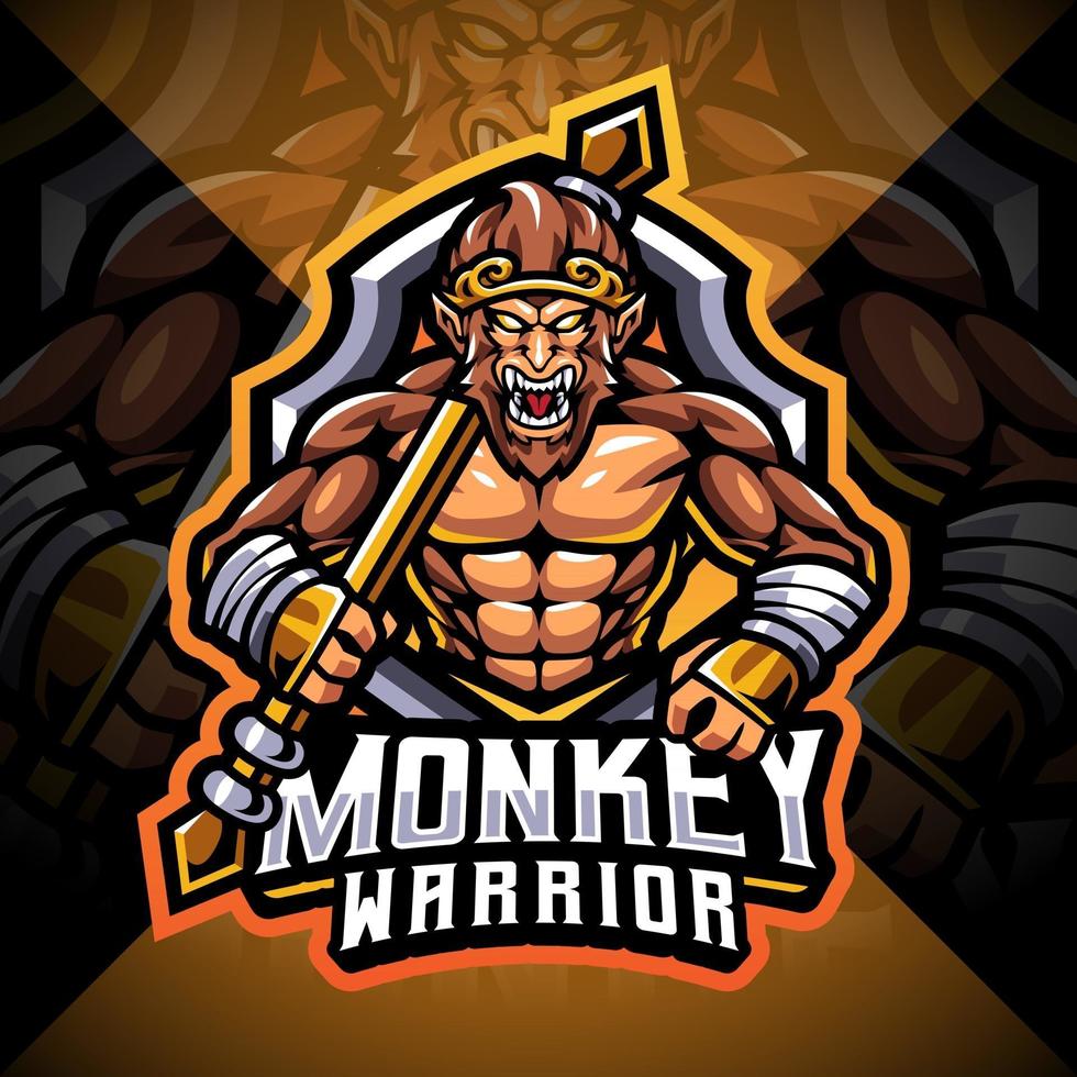 design do logotipo do mascote do macaco guerreiro esport vetor