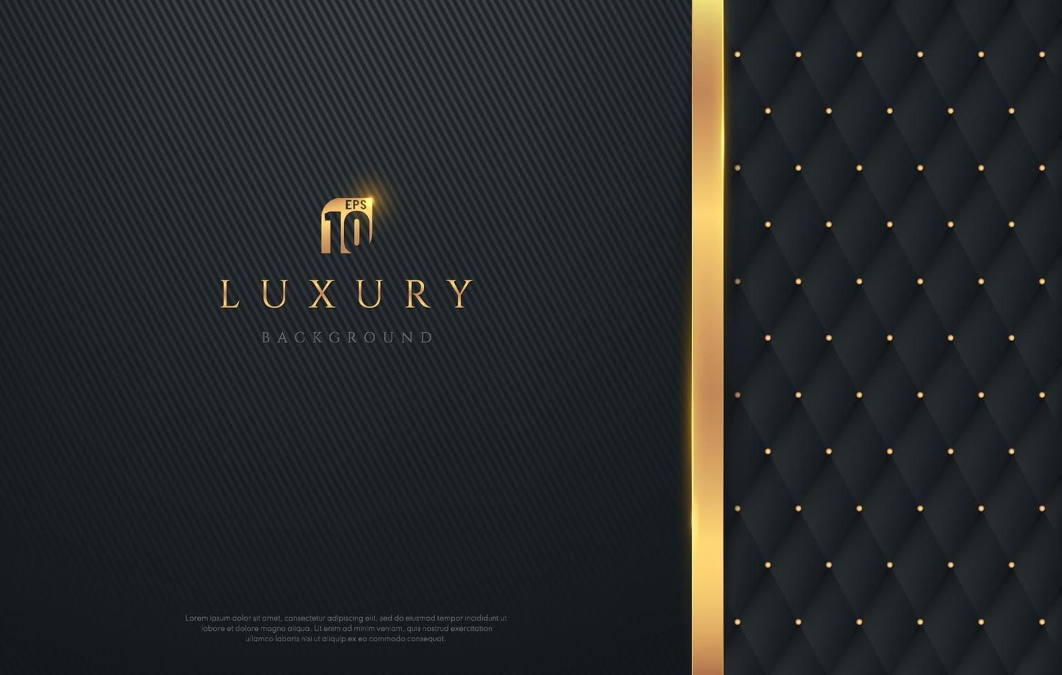 luxo abstrato listra vertical preta com borda de ouro brilhante. fundo de textura geométrica escura. banner de convite VIP com espaço de cópia. estilo premium e elegante. ilustração vetorial. vetor