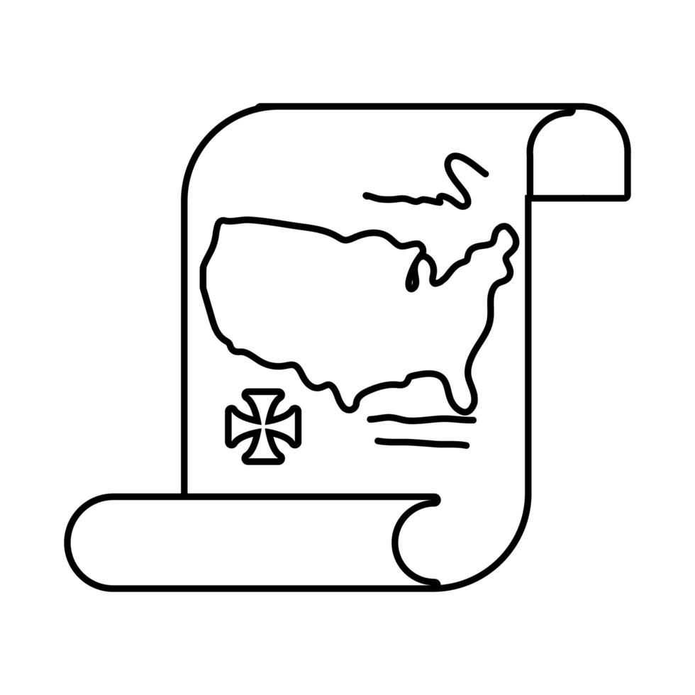 mapa dos estados unidos da américa em papel de papiro estilo de linha columbus day vetor