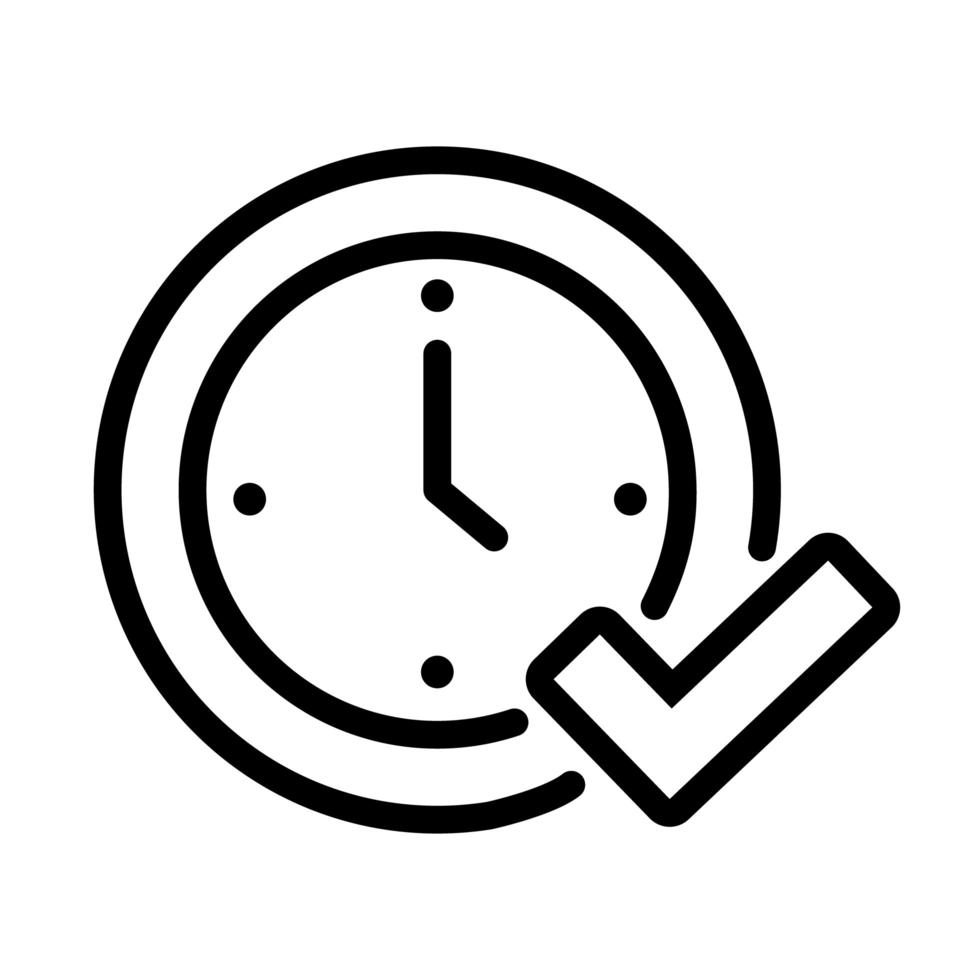 relógio de ponto com ícone de estilo de linha de símbolo de seleção vetor