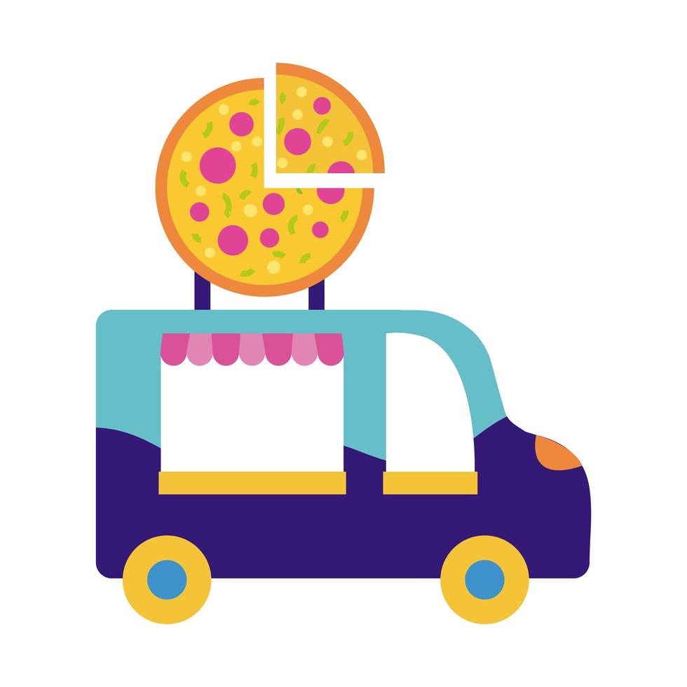 ícone de estilo simples de carro da feira de pizza vetor