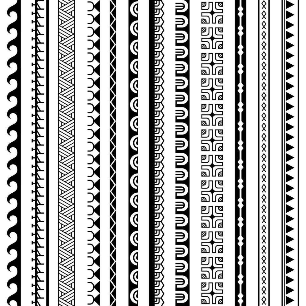 conjunto do vetor étnico desatado padronizar. enfeite pulseira dentro maori tatuagem estilo. geométrico fronteira africano estilo. vertical padronizar. Projeto para casa decoração, invólucro papel, tecido, tapete, têxtil, cobrir