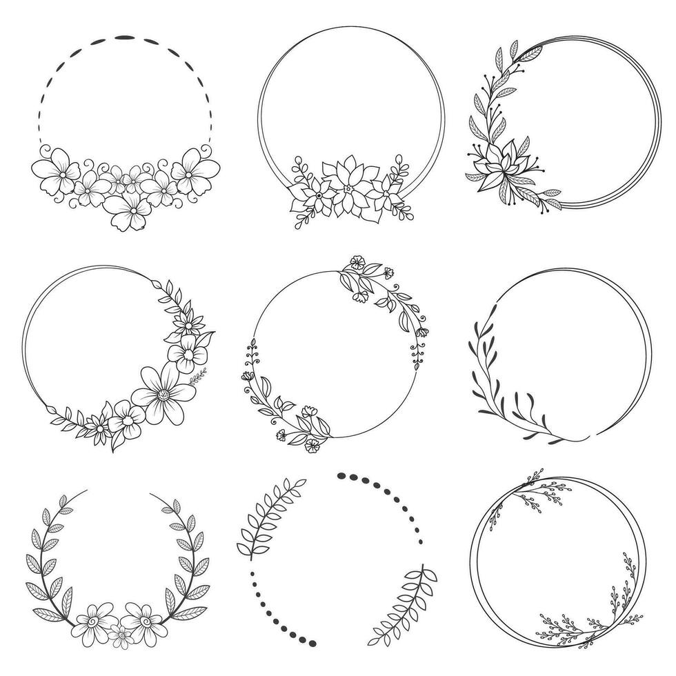 floral grinaldas, grande conjunto do floral volta quadros vetor ilustração. perfeito para convites, cumprimento cartões, citações, blogs, Casamento quadros, cartazes e Mais