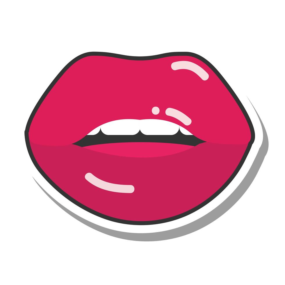 pop art boca e lábios vermelhos beijando garota sexy linha de lábios e ícone de preenchimento vetor