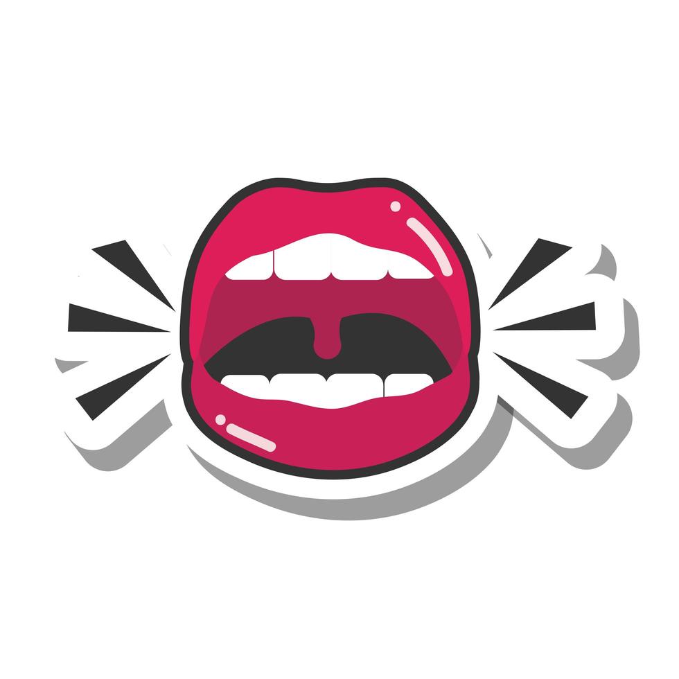 boca e lábios da arte pop sexy boca feminina aberta gritando linha e ícone de preenchimento vetor