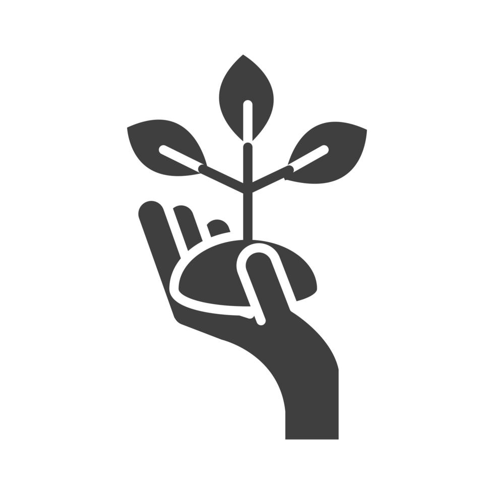 mão segurando o projeto do ícone de silhueta em crescimento de planta vetor