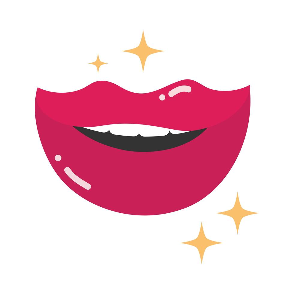 boca e lábios pop art desenho animado boca feminina estrela design de ícone brilhante e plana vetor