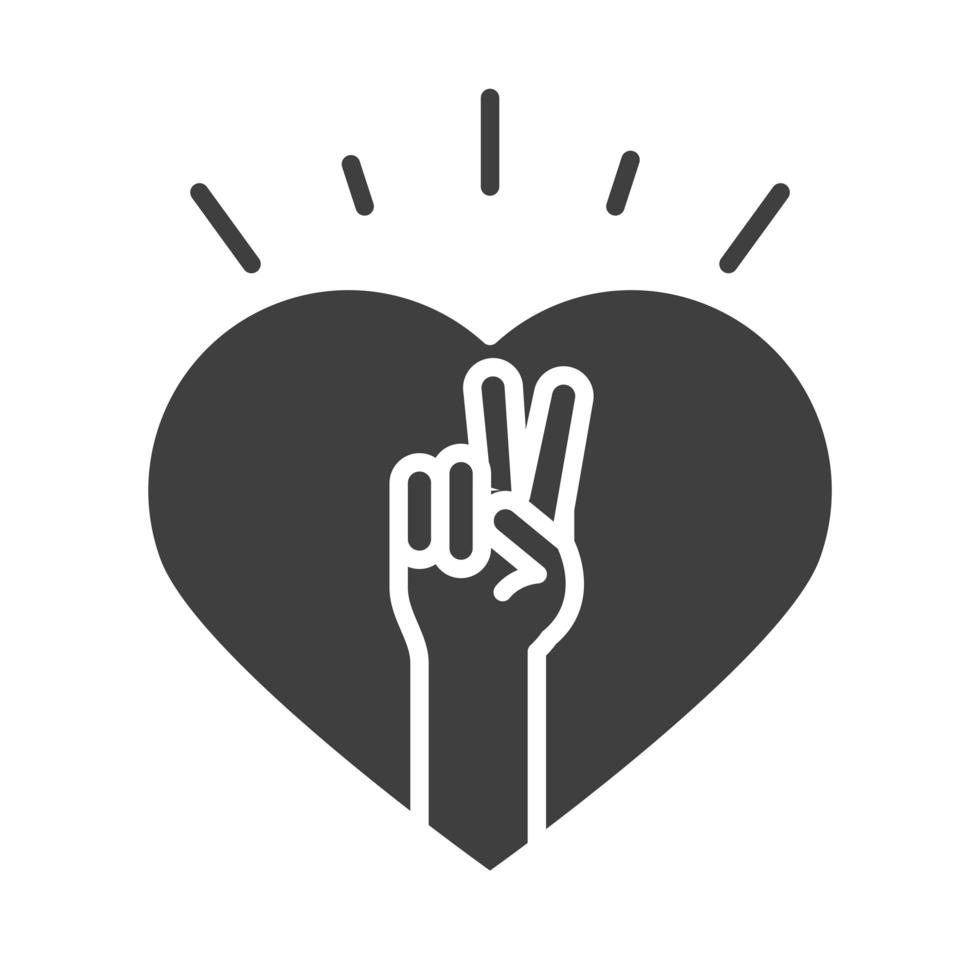 gesto de paz com a mão levantada no design do ícone da silhueta do dia dos direitos humanos do coração vetor