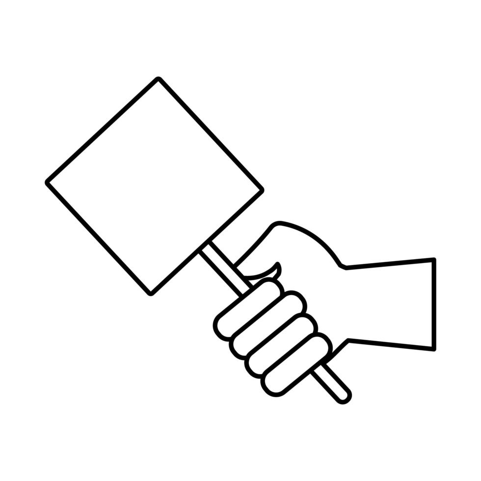 mão humana com ícone de estilo de linha de banner quadrado de protesto vetor