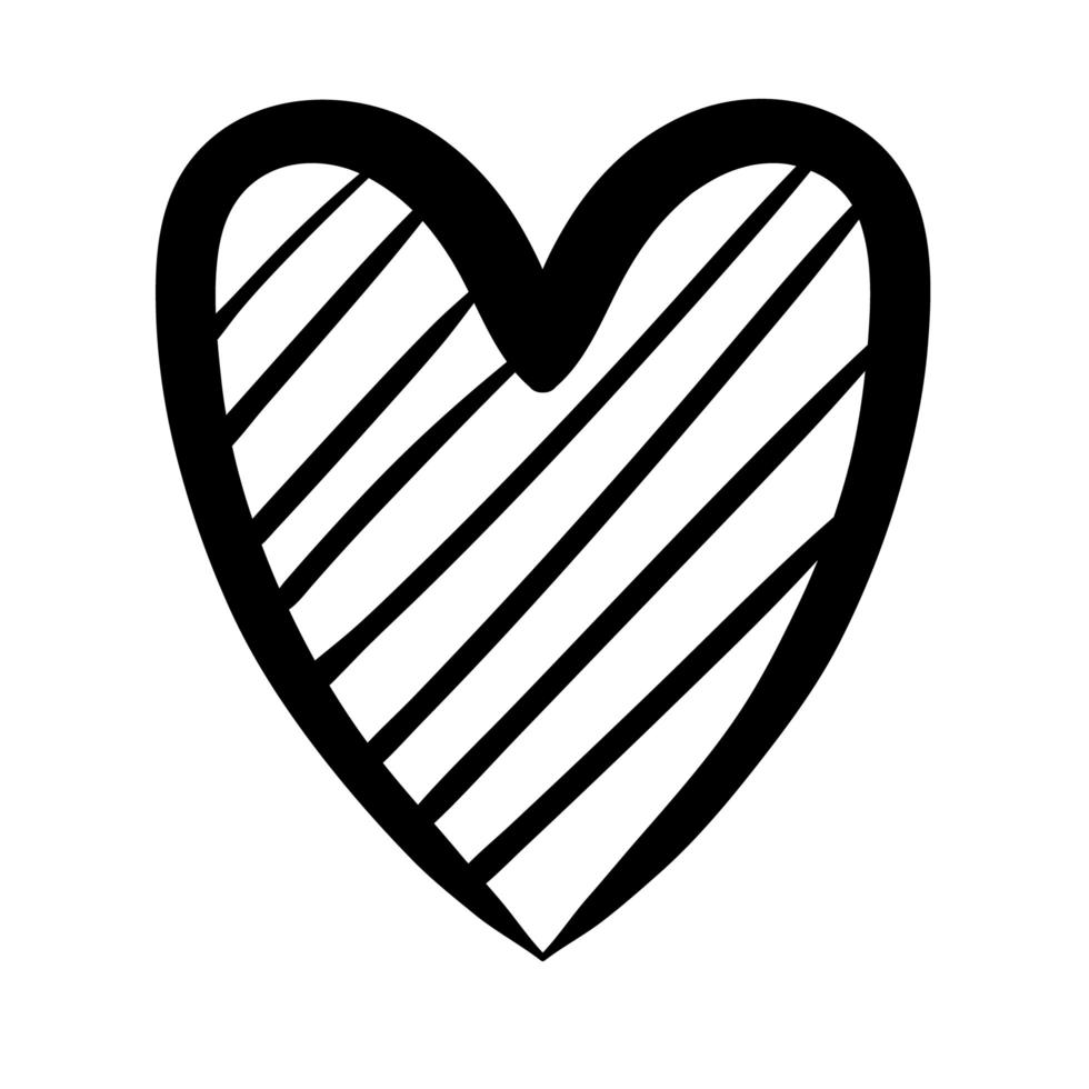 Ícone de estilo de silhueta de coração amor com listras vetor