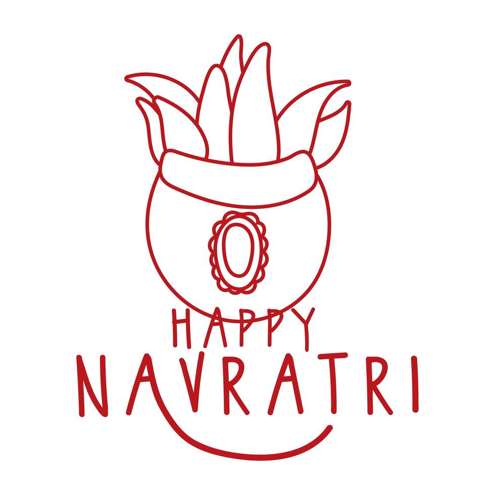 Feliz festa de navratri com planta em vaso de cerâmica estilo de linha decorativa vetor