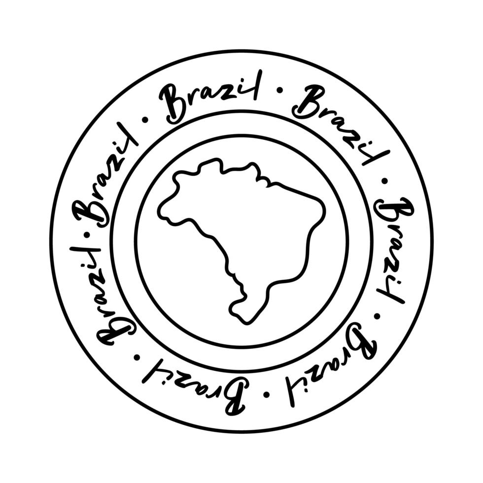 Eu amo o selo do brasil com ícone de estilo de linha de mapa vetor