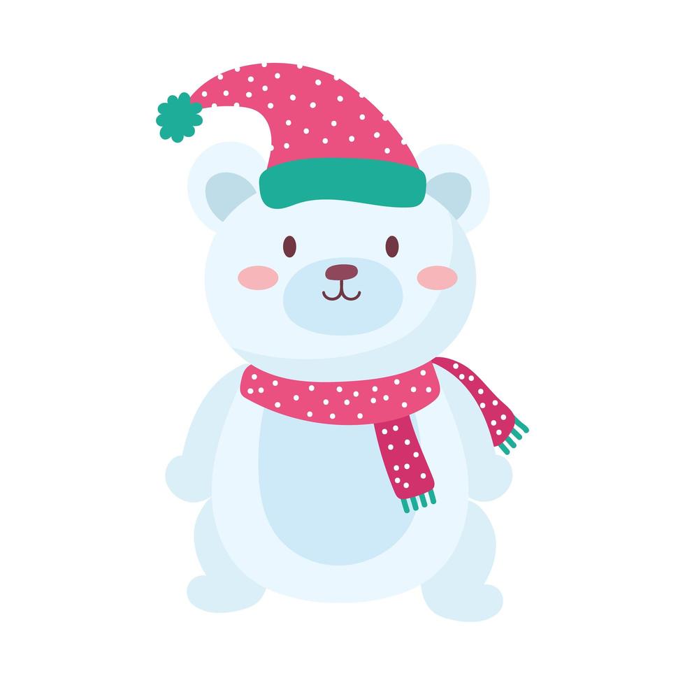 animal urso polar fofo de feliz natal vetor