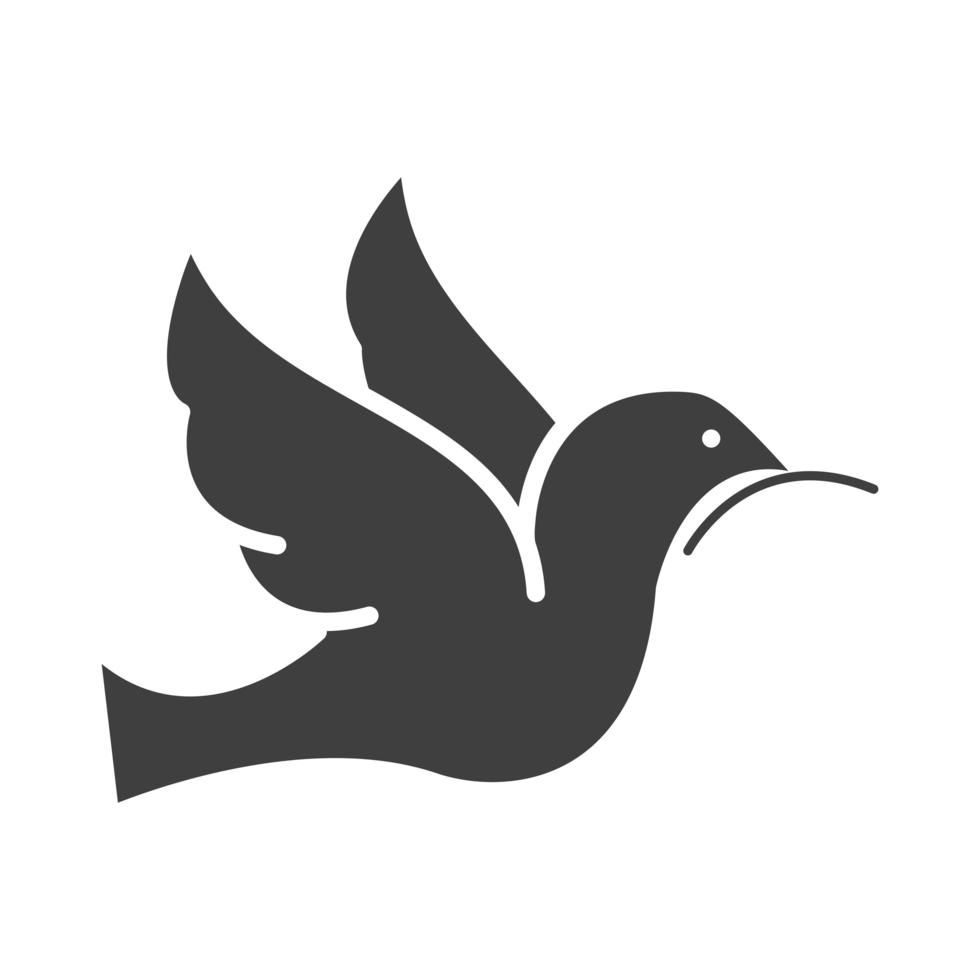 Pomba voadora com desenho de ícone de silhueta do dia dos direitos humanos de ramo de oliveira vetor