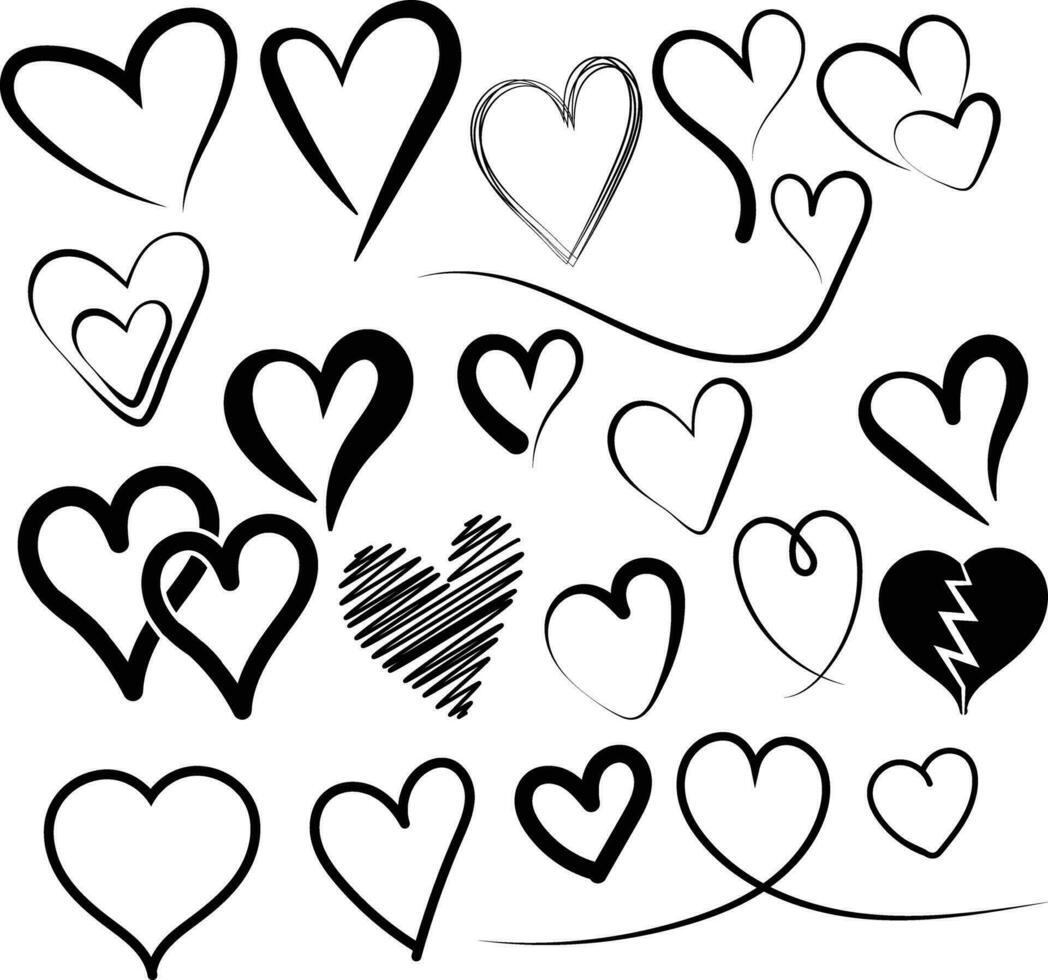 mão desenhado esboço do amor coração forma ícones vetor