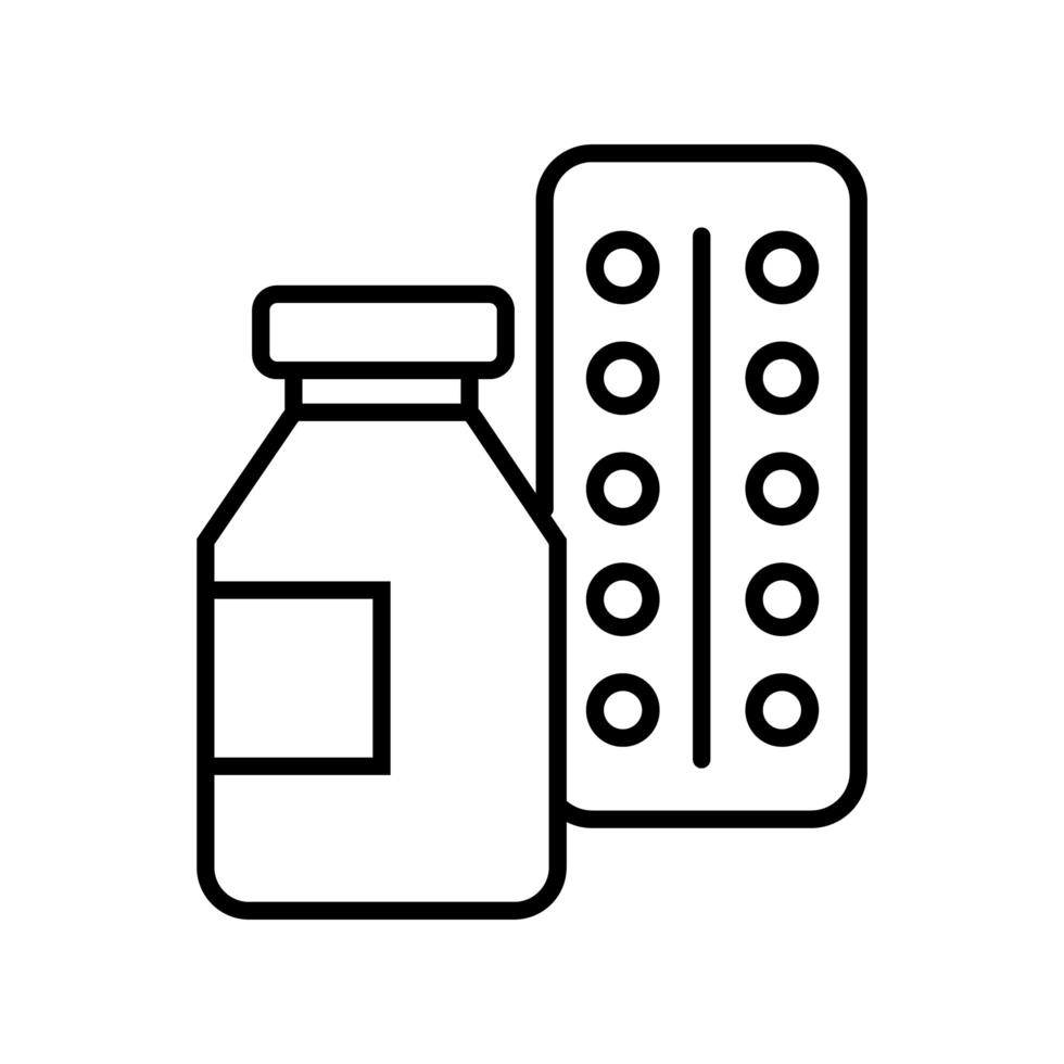 ícone de estilo de linha de frasco de comprimidos de drogas vetor