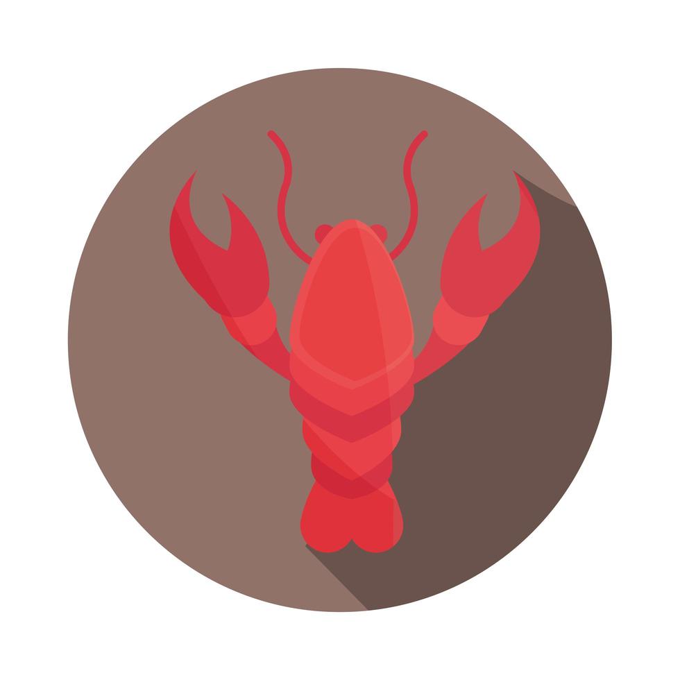 bloco de lagosta de crustáceo marinho e ícone plano vetor