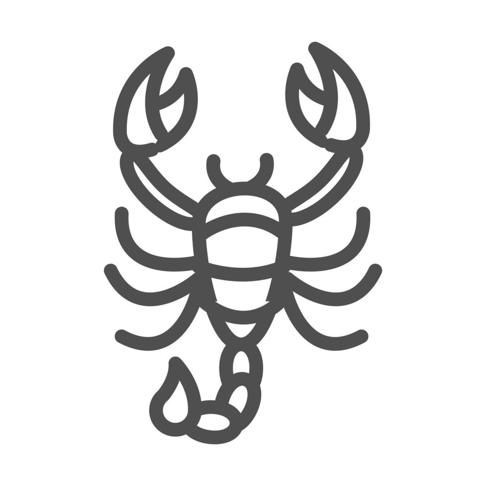 ícone de estilo de linha de fundo branco venenoso de escorpião vetor