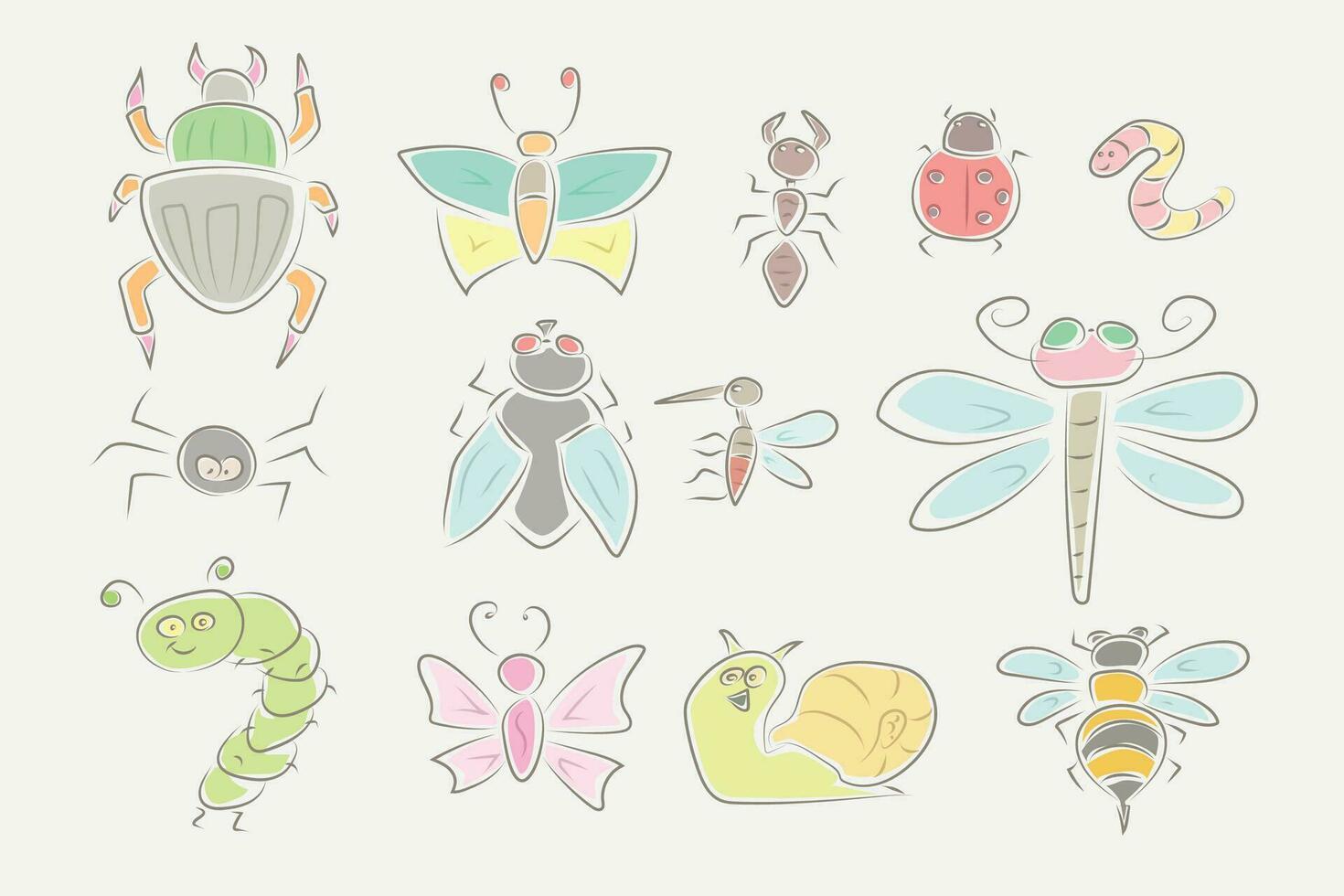 vários insetos conjunto mão desenhar em branco vetor