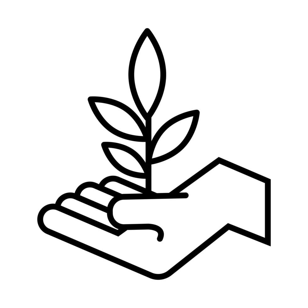 mão levantando folhas estilo de linha de ecologia de planta vetor