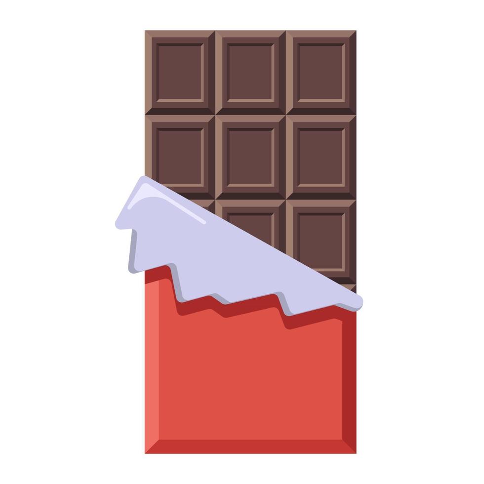barra de chocolate amargo em embalagem aberta vetor