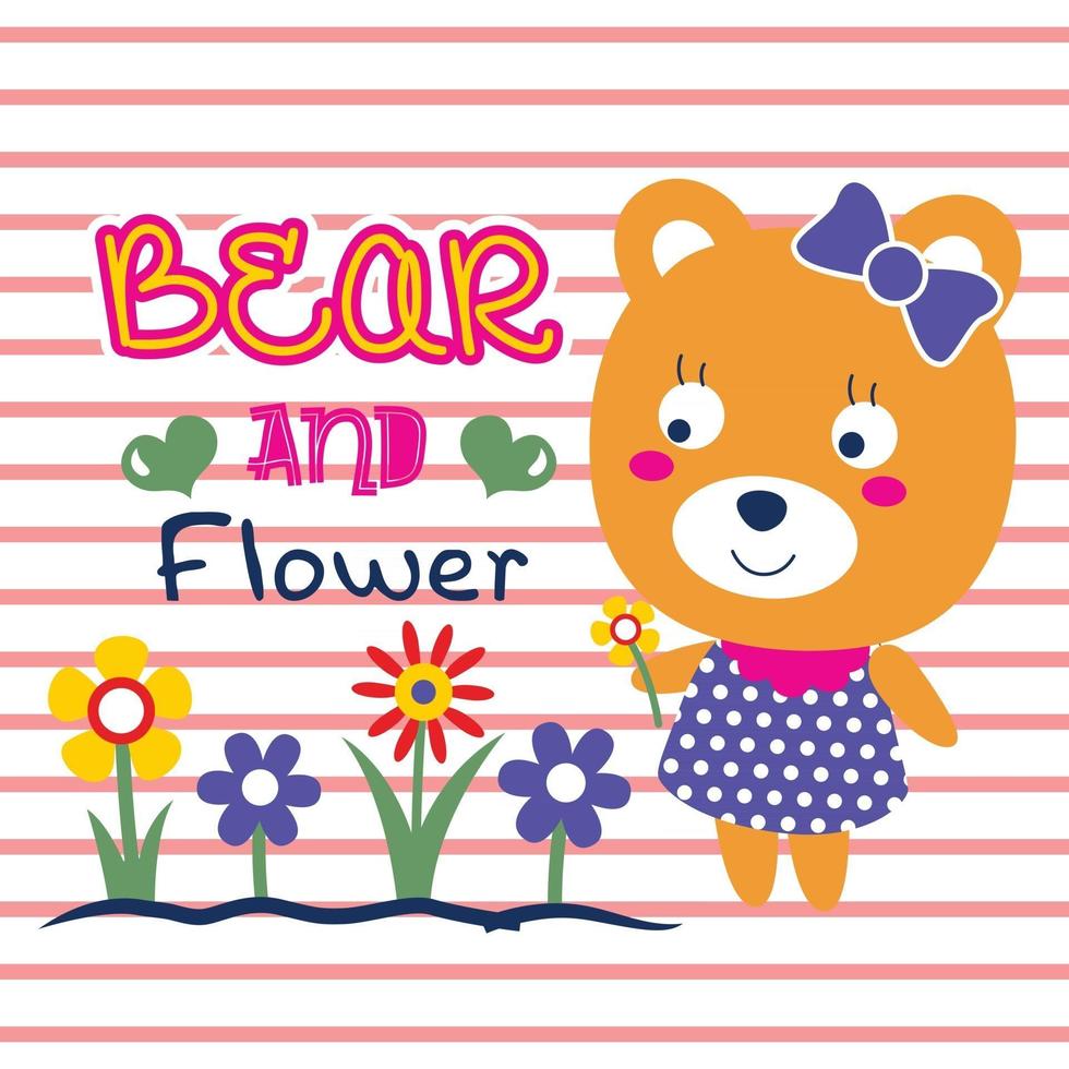 urso e flor desenho animado animal vetor