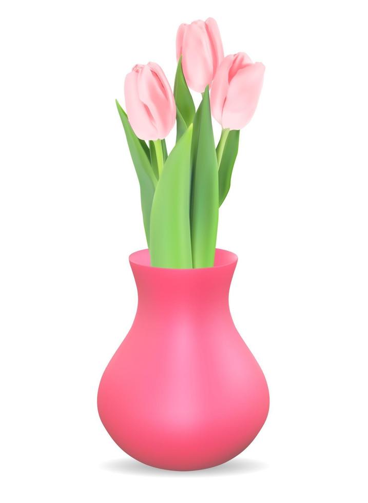 vaso 3d realista com flor de tulipas. ilustração vetorial vetor