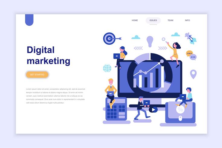 Modelo de página de aterrissagem do conceito de design plano moderno de marketing digital. Aprendizagem e conceito de pessoas. Ilustração em vetor plana conceitual para a página da web, site e site móvel.