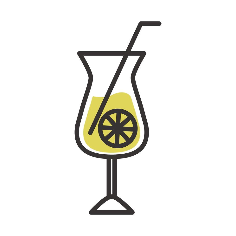 copo de vidro de ícone de coquetel com canudo e lima bebida bebida alcoólica refrescante linha e design de preenchimento vetor