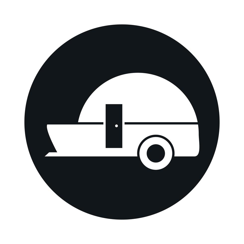 modelo de viagem de trailer bloco de veículo de transporte e design de ícone de estilo simples vetor