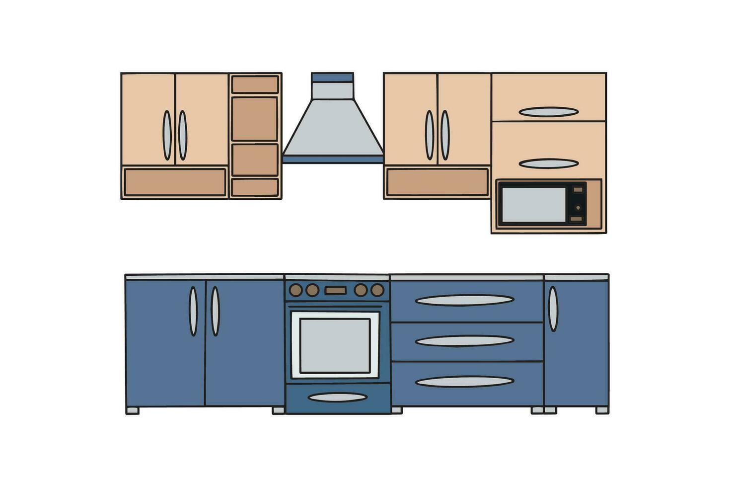 cozinha com mobiliário. moderno acolhedor cozinha interior. vetor