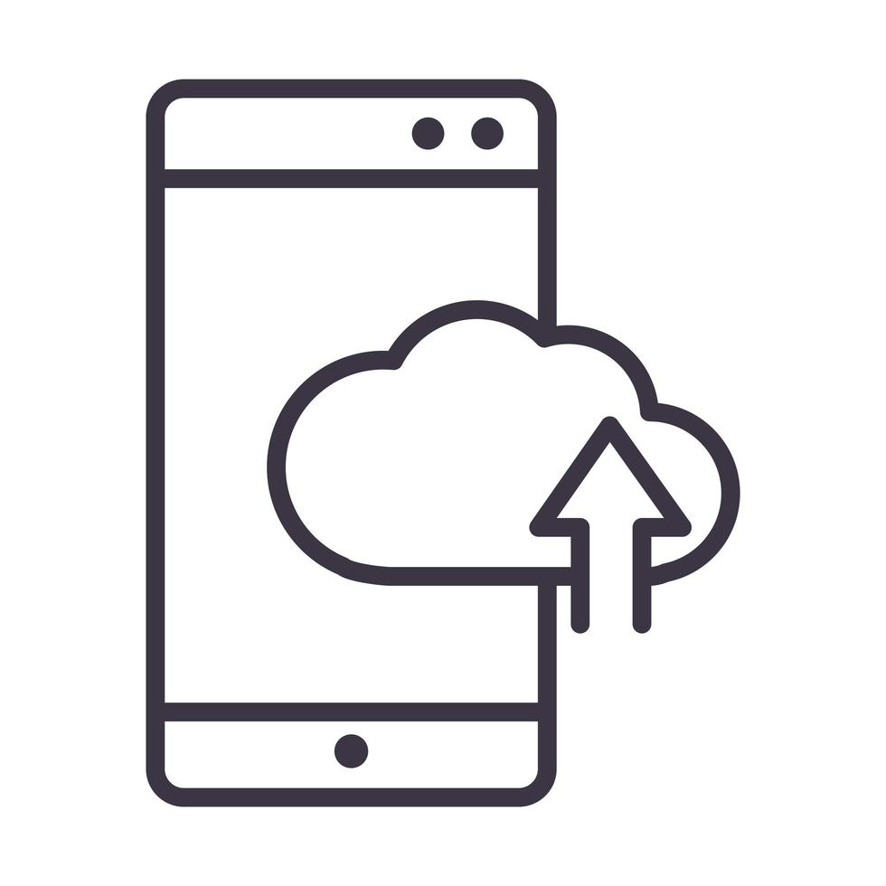 smartphone nuvem computação armazenamento upload dados dispositivo tecnologia ícone de design de linha fina vetor