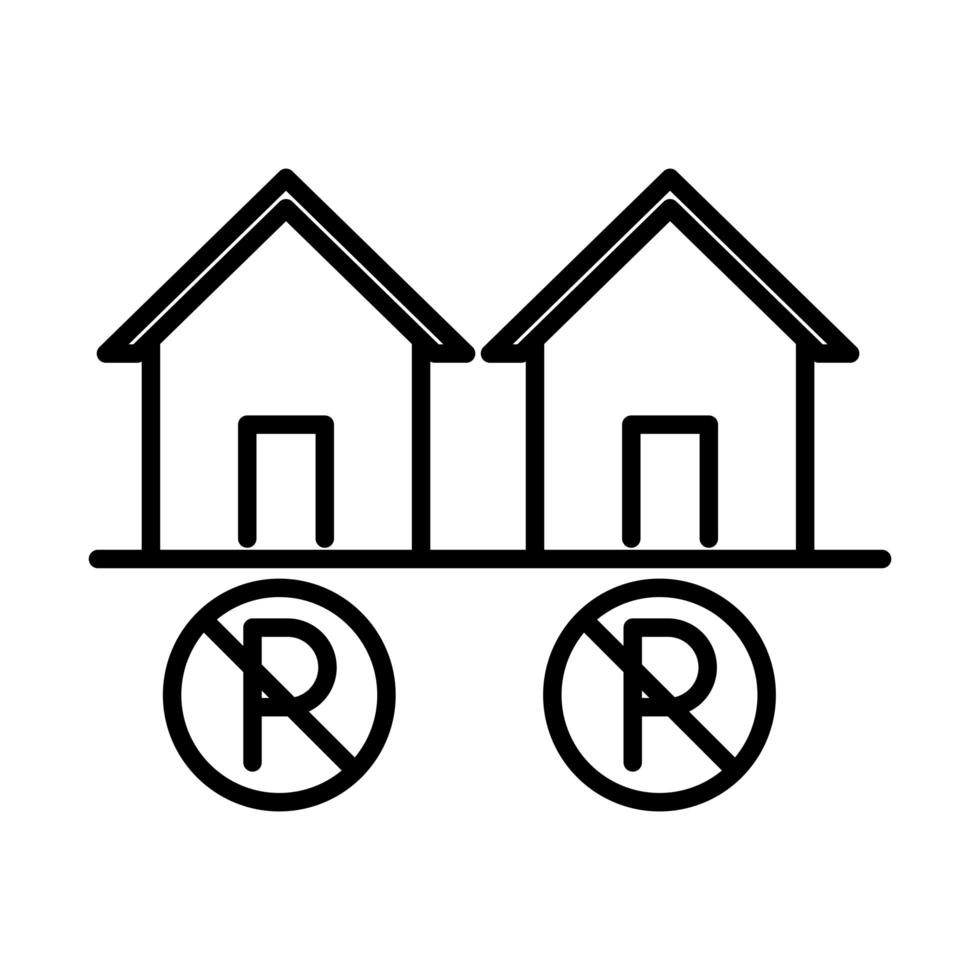 design de ícones de estilo de linha de frente de casas de estacionamento proibido vetor