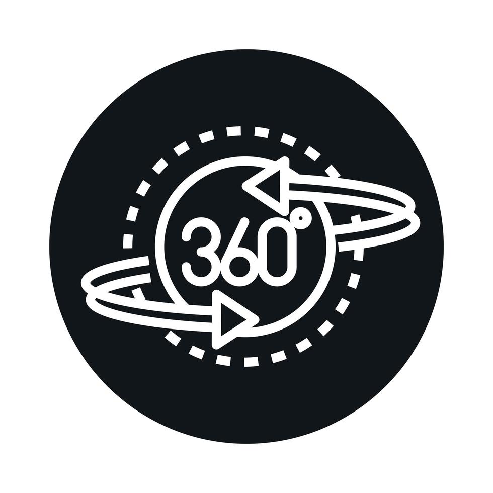 Visualização de 360 graus do bloco panorâmico do tour virtual e design de ícones de estilo de linha vetor