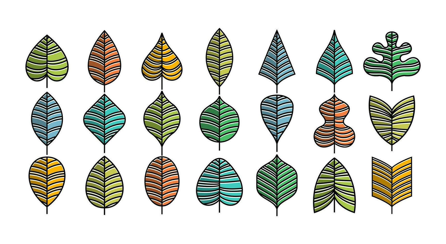 colorida desenho animado linha orgânico folha Projeto. Diversão eco folha plantar ícone Projeto definir. vetor