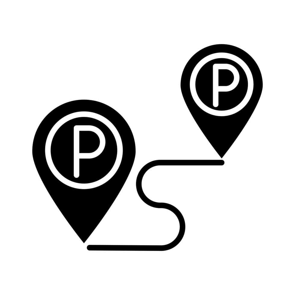 rastreamento de navegação localização pinos estacionamento transporte silhueta ícone design vetor