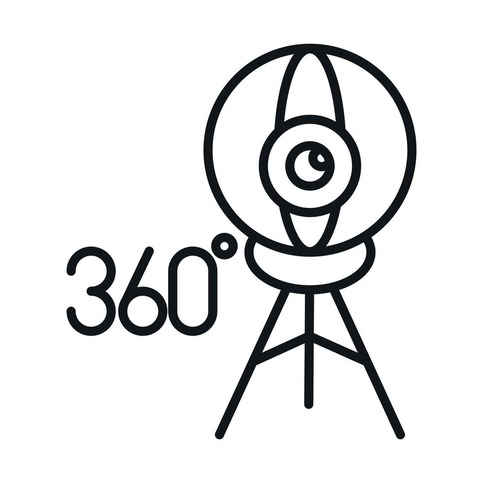 Design de ícone de estilo linear de câmera de vídeo panorâmica de 360 graus vetor