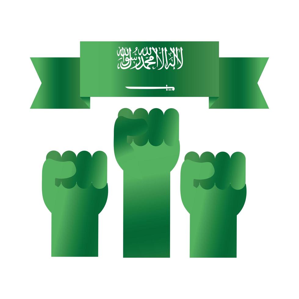 dia nacional da arábia saudita ícone de estilo gradiente de fita verde com as mãos levantadas vetor
